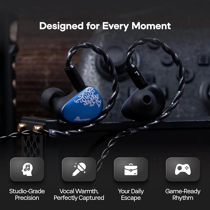 Kiwi Ears Cadenza II in Ear Monitor, 10mm Titanium Dynamic Driver IEM Earphone with KARS 2.0 for Precise Tonal Balance - CNC Aluminum Panel with Detachable 2-Pin Cable for Musicians (Grey)
