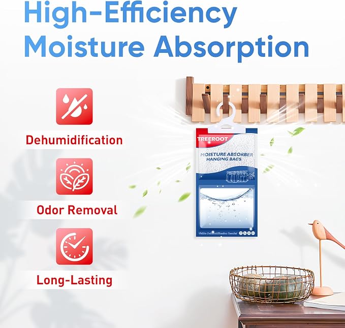 32 Pack Moisture Absorbers for Closet, 6.4OZ Hanging Closet Dehumidifier Bags, Hanging Humidity Absorber in Wardrobes, Kitchens and Bathrooms, Fragrance Free Portable Moisture bags