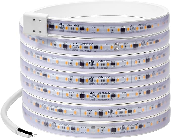 Maxxima 96 in. Hardwired LED Under Cabinet Strip Light, 3680 Lumens, 3000K Warm White, Kitchen and Living Room 120V White Cove Lighting, No Power Supply Needed