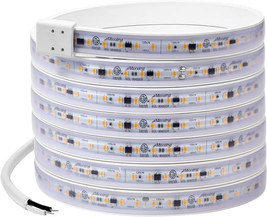 Maxxima 96 in. Hardwired LED Under Cabinet Strip Light, 3680 Lumens, 3000K Warm White, Kitchen and Living Room 120V White Cove Lighting, No Power Supply Needed
