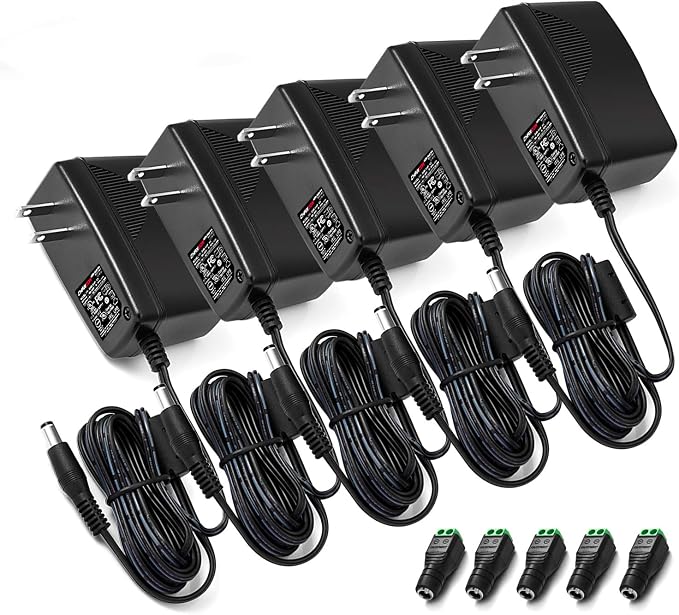 CHANZON 12V 2A UL Listed 24W AC DC Switching Power Supply Adapter (Input 100-240V, Output 12 Volt 2 Amp 24 Watt 6Ft Cord) Wall Wart Transformer Charger for DC12V CCTV Camera LED Strip Light (5-Pack)