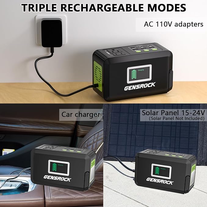 GENSROCK Portable Power Station 120W(220W Peak), 88Wh Camping Solar Generator, Lithium Battery Power Bank with 2 110V AC Outlet, QC 3.0, Type-C, LED Flashlight for CPAP Home Camping Travel Emergency