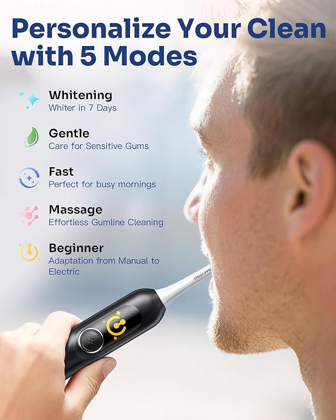 SAKYPRORAL AI Electric Toothbrush with Smart Display for Adults Kids | 150-Day Rechargeable Toothbrush, Real-Time Map |3-Min Timer, Travel Case | Teens Sonic Toothbrush Gift (G5S Black)
