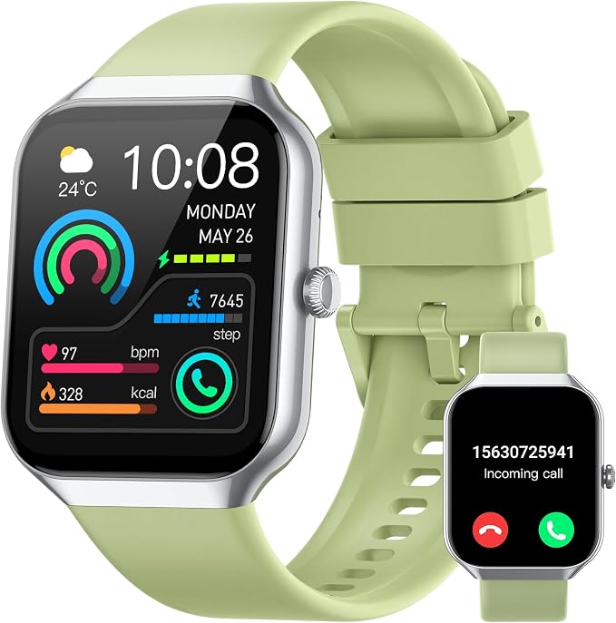 Smart Watch for Men Women (Answer/Make Call), 1.96" HD Smartwatch with Heart Rate/Sleep Monitor/Pedometer/Calories, 113+ Sports Fitness Watch, IP68 Waterproof Activity Tracker for Android iOS-Green