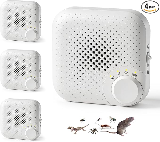 Ultrasonic Pest Repeller with 4 Auto Modes, Plug in Mouse Rodent Repellent Indoor for Spider Mice Rats Mosquito Roach Ant, Lock & Foldable Silent Pest Control for Home Kitchen Garage, 4 Pack