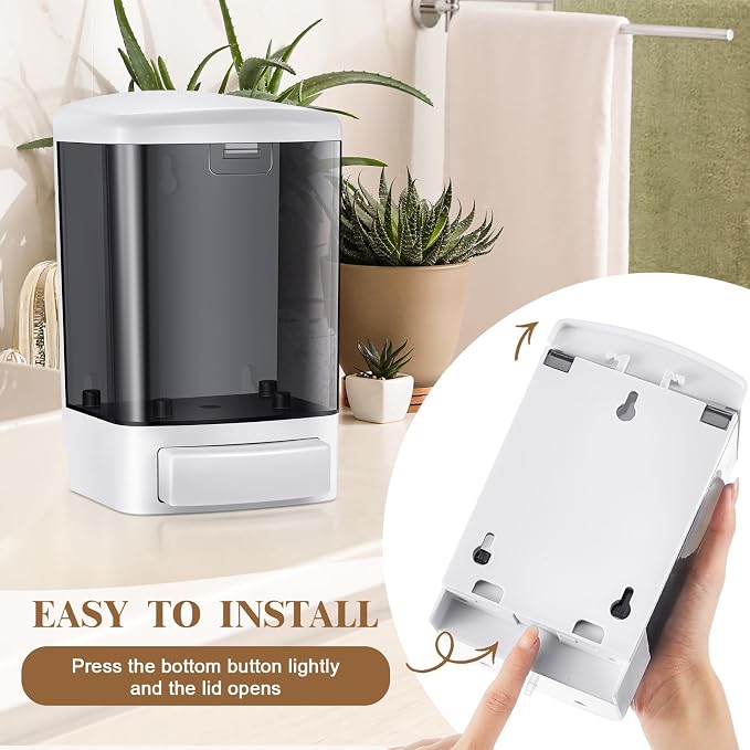 Hushee 8 Pcs Plastic Wall Mounted Soap Dispenser Commercial Manual Soap Containers Wall Dispenser for Kitchen Shower Hotel Liquid Shampoo Gel Chamber (33.8 oz 1000 ml,Black)