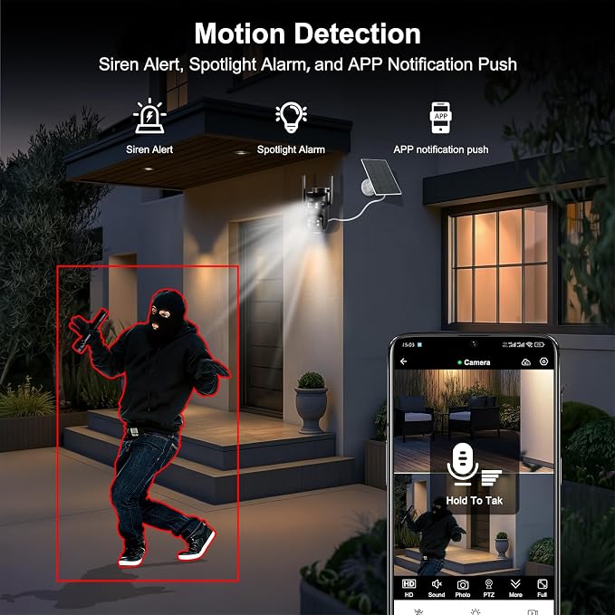 8MP 6K Triple Lens Solar Security Camera Outdoor, 5GHz/2.4GHz WiFi Wireless PTZ Camera, Color Night Vision, Auto Human Tracking, Two-Way Audio,IP66 Weatherproof Home Surveillance Cam