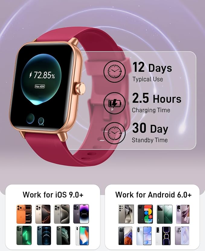 Hingso Smart Watches for Women, 1.85" Fitness Tracker for Android & iPhone | Bluetooth Call & Text Alert, Alexa Built-in, 24/7 Heart Rate/SpO2/Sleep/Cycles Monitor, 120+ Sports, IP68 Waterproof, 2 Bands
