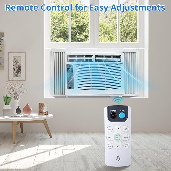 Window Air Conditioner 6000 BTU, Window AC Unit Cools Up to 250 Square Feet, Window AC Unit with Remote Control, 3 Cooling Speeds, Quiet Operation, White