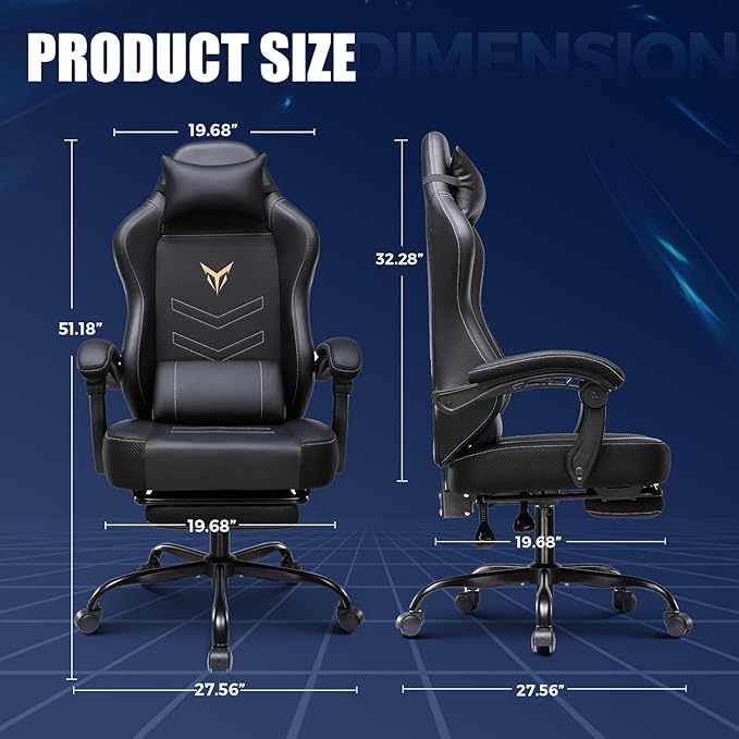 GTPLAYER Gaming Chair with Footrest, Recliner Chair with Headrest & Lumbar Support, Linkage Armrest,Ergonomic Gaming Chair 350lbs, High Back Office Home, Dark Black