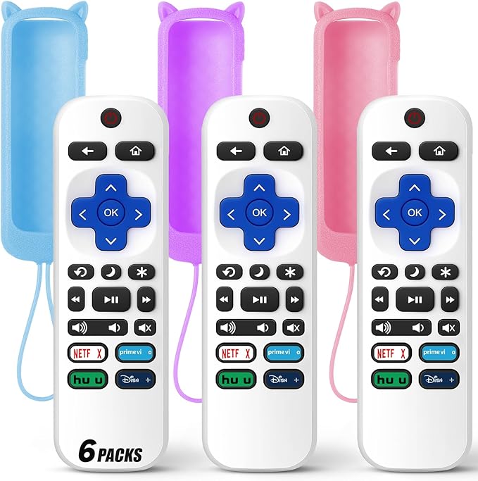 (Pack of 3) Replacement Remote Only for Roku TV with Soft Silicone Protective Cover (Glow in The Dark), Universal Remote for TCL/Onn/Hisense/Sharp/Element/Philips Roku Smart TV (Elegant White)