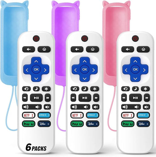 (Pack of 3) Replacement Remote Only for Roku TV with Soft Silicone Protective Cover (Glow in The Dark), Universal Remote for TCL/Onn/Hisense/Sharp/Element/Philips Roku Smart TV (Elegant White)