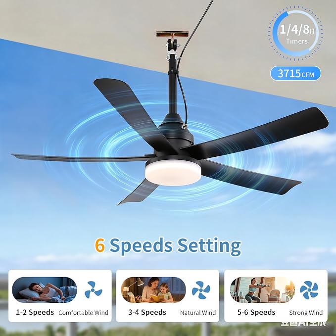 AHAWILL Outdoor Ceiling Fan with Light,42" Gazebo Fan,3CCT Dimmable,Waterproof Plug in Ceiling Fan,Outdoor ceiling Fans for Patios,Porch,Gazebo.Black