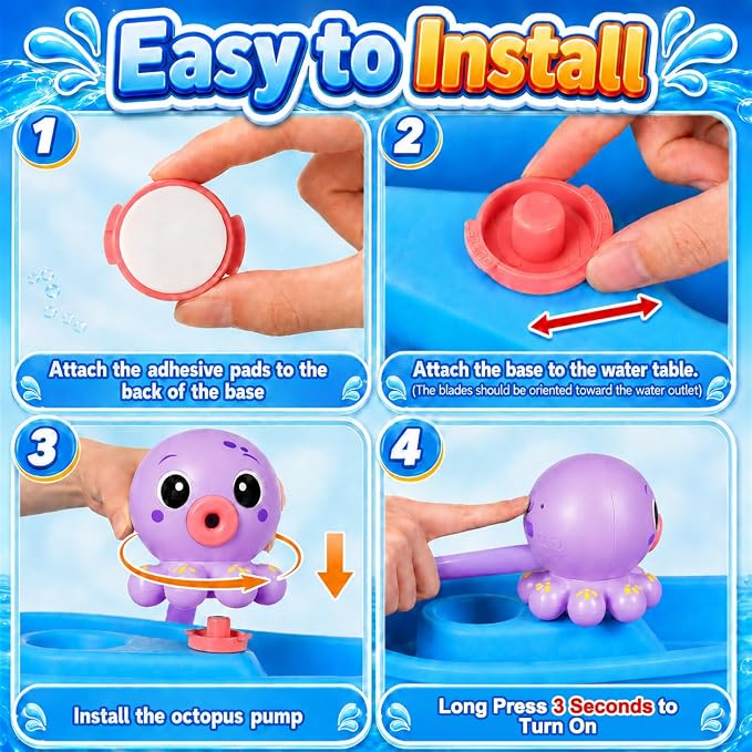 Upgraded Octopus Water Table Pump with Huge Water Output, 3H Non-Stop Fun for Step 2, Rechargeable Water Pump for Water Table, Water Table Accessories for Kids, Toddlers Summer Water Toys (Pump Only)