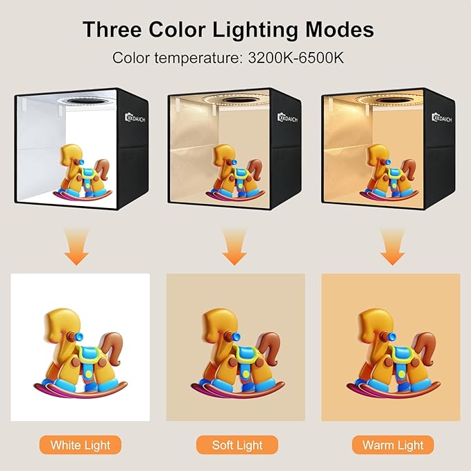 16x16 Inch Portable Folding Photo Studio Shooting Tent Box with Dimmable Ring Light USB, 3 Color Temperatures & 6 Colors PVC Backdrops for Product Photography, YouTube Videos, Smartphone