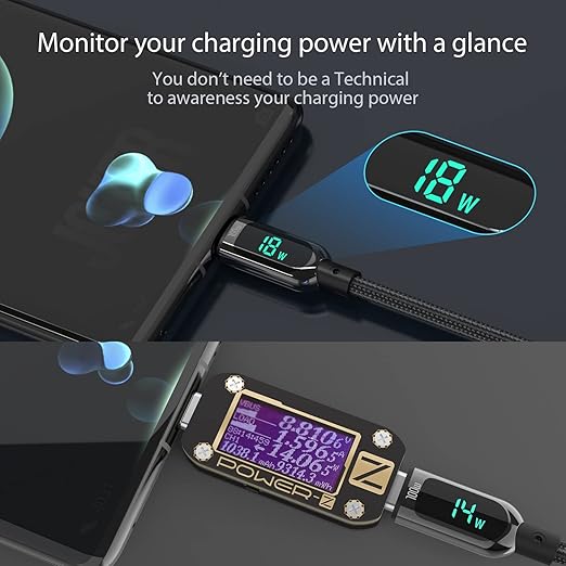 SOOPII 100W 6.6ft USB C to USB C Cable Fast Charge, Nylon Braided Cable with LED Display for lPhone 15/15 Pro/15 Plus/15 Pro Max,lPad Air,MacBook Pro,Galaxy S24/S23, Pixel, LG (Black)