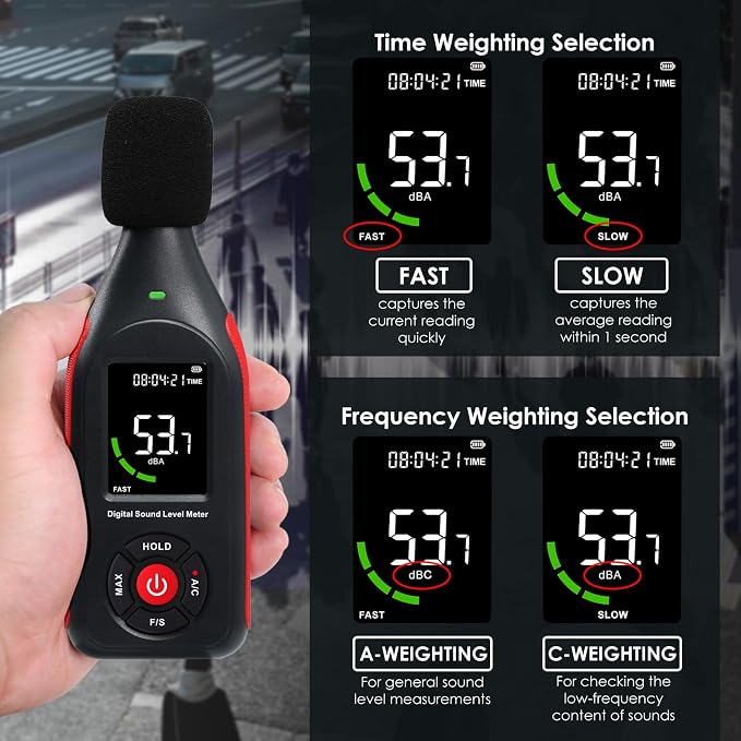 Decibel Meter Sound Level Data Logger, Portable SPL Meter Noise Monitor with Data Logging & Graph Printing, A/C Weighted, Fast/Slow, MAX, Data Hold, 3-Color Alarm dB Meter for Noisy Neighbor Factory