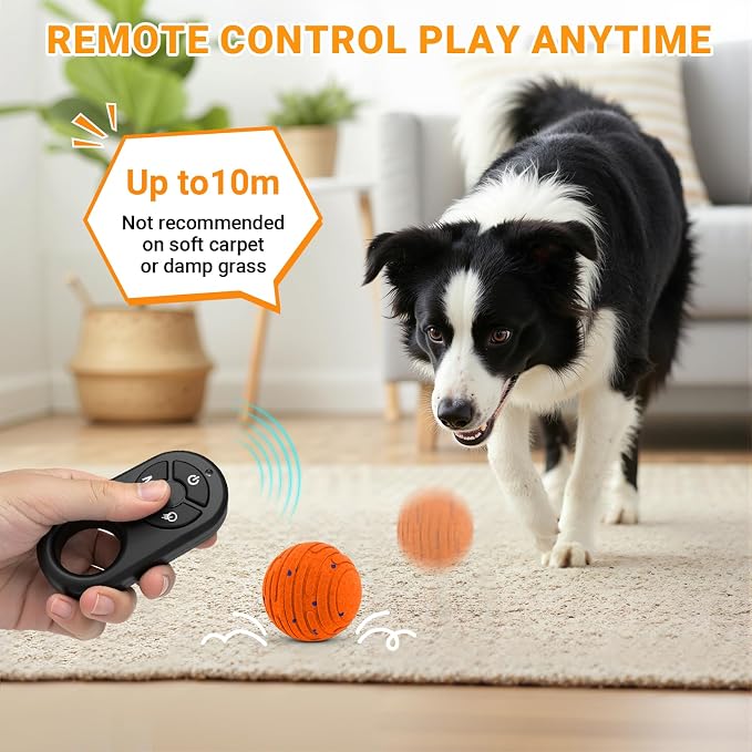 Smart Interactive Dog Toy with Remote Control, E-TPU Toy Ball for Aggressive Chewers, Automatic Moving, IPX6 Waterproof, Rechargeable Rolling Ball for Small/Medium/Large Dogs, ORG&BLU