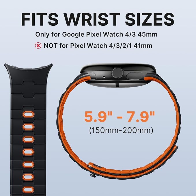 Bandletic Magnetic Silicone Bands Compatible with Google Pixel Watch 4/3 45mm Band for Women and Men, Rugged Soft Sport Strap Replacement Wristband
