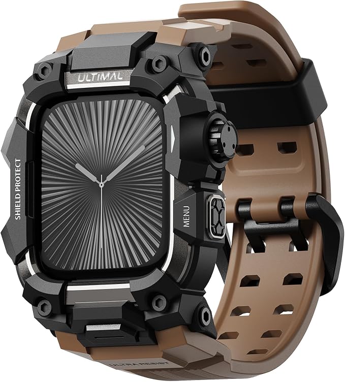 ULTIMAL Rugged Case with Band for Apple Watch 46mm,Compatible with Apple Watch Series 11/10, Military Grade Shockproof Bumper Cover for iWatch Tactical Band Men (Coffee Brown, 46mm)