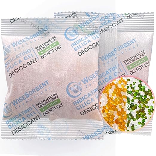 Wisesorb 20 Gram [500 Packs] Desiccant Packs, Indicating Silica Gel Packets, Rechargeable Moisture Packs for Storage, Moisture Absorbers for Humidify Control