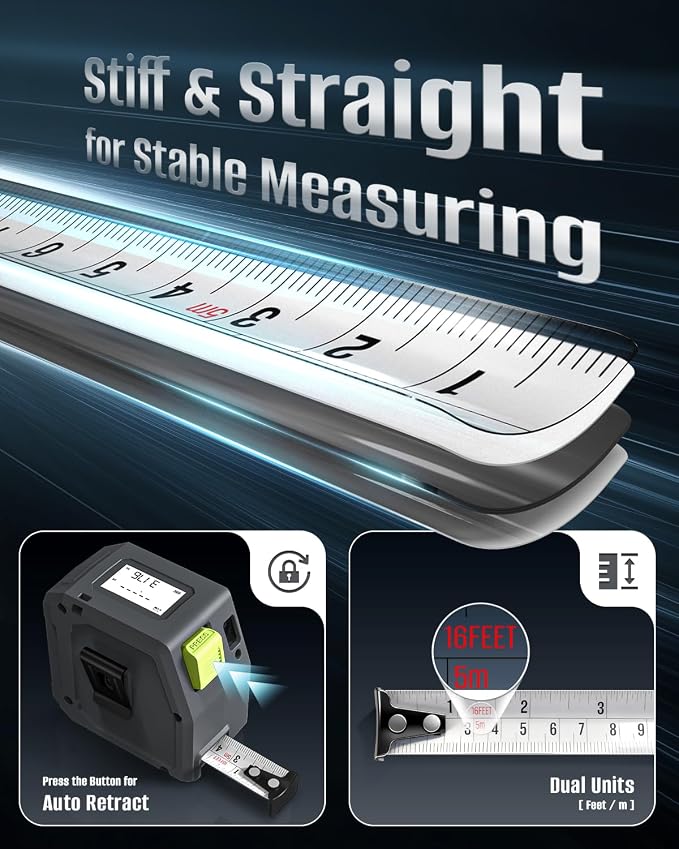 Laser Tape Measure 2-in-1, Inkerma 130Ft Laser Measurement Tool & 16Ft Measuring Tape, Digital Laser Tape Measure