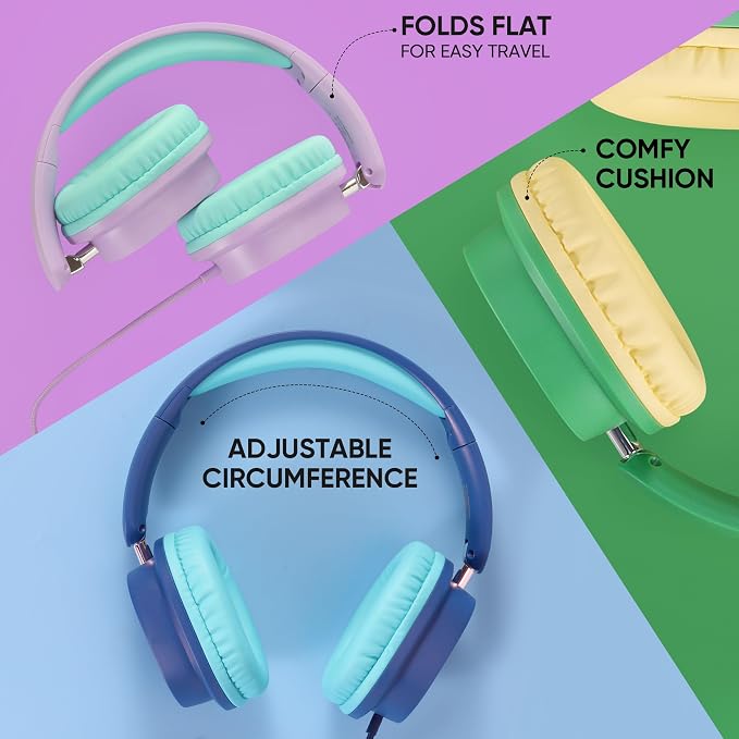 Kids Headphones Bulk 5 Pack for School, HD Mic Stereo Sound Over-Ear Headphones for Classroom, Comfortable Fit, Foldable, 3.5mm Jack Wired Headphones for Kids ipad Tablets Computer Travel