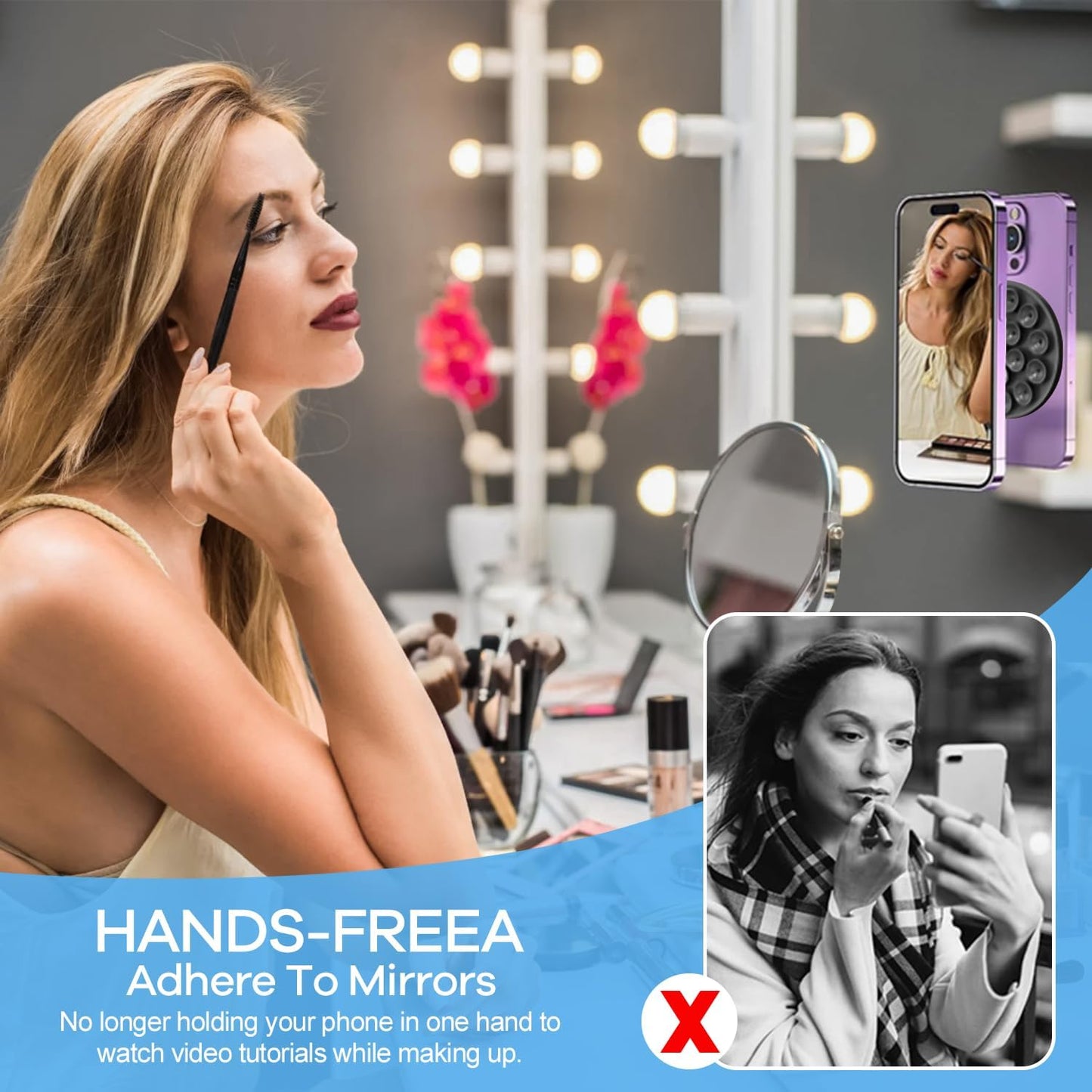 Silicone Suction Cup Phone Mount, Magnetic Suction Phone Case Stand, Mirror Shower Phone Holder, Perfect for Selfies and Videos Creators, Hands Free Holder Mount for iPhone/Samsung/Google-Black