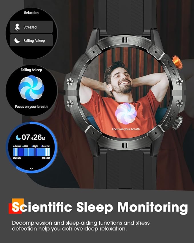 Smart Watches for Men(Waterproof/Call/Answer),Military Smart Watch with Heart Rate/Oxygen/Pressure/Sleep Monitor/124 Sports Modes, Fitness Tracker Tactical Watch for Android Phones/iPhone Black