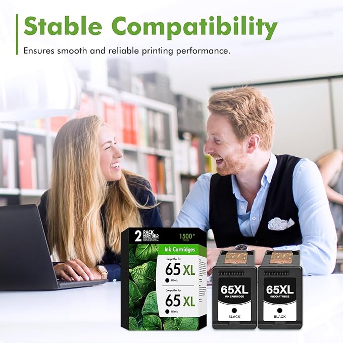 65 65XL Black Ink Cartridges Replacement for HP 65XL Black Ink Cartridge Work for Envy 5055 DeskJet 3755 3700 3772 2600 3752 Envy 5000 5052 5070 Printer High Yield Black 2-Pack