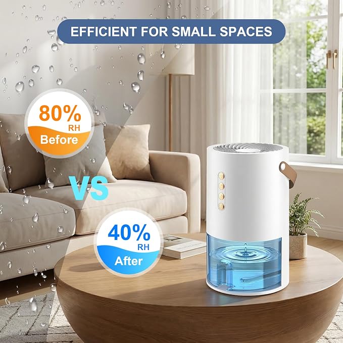 Dehumidifier, 44 OZ Small Dehumidifiers for Home, Bedroom, Bathroom, Fresh Air with Negative Ions & Auto Shut Off, 7 Colors Light & 3 Timer Options, Portable Dehumidifiers for Closet RV