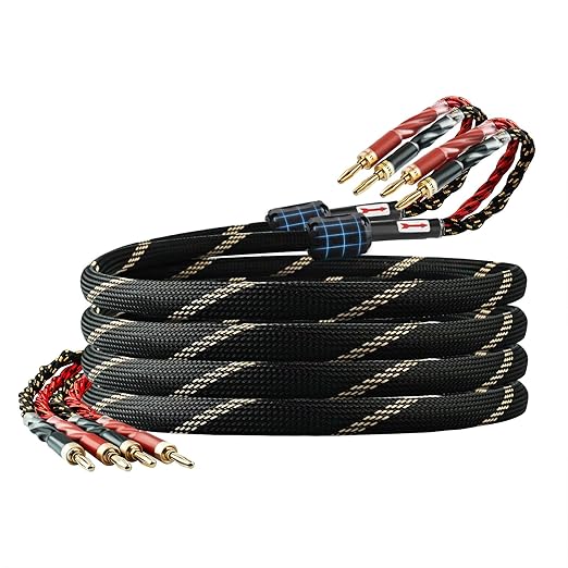 9 AWG 2Pack Audiophile Speaker Cable – Speaker Wire with Banana Plugs,4N OFC Core,Nylon Braid,Audio Wire,Compatible with Amplifier,Speakers,AV Receiver& Home Theater(6.56ft/2m)