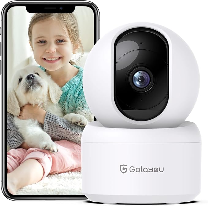 GALAYOU Indoor Security Camera 2K, Pet Camera, 360 Degree 2.4G WiFi Home Security Camera for Baby/Elder/Nanny with Night Vision, Siren, 24/7 SD Card Storage, Works with Alexa and Google Assistant G2
