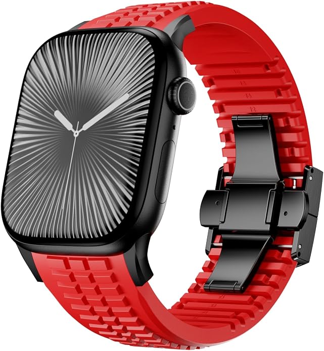 Silicone Watch Band Compatible with iWatch Ultra 2 / Ultra/Series 10 9 8 7 (44mm 45mm 46mm 49mm), Sport bands with Folding buckle, Rugged Heavy Duty Modern Design for Men