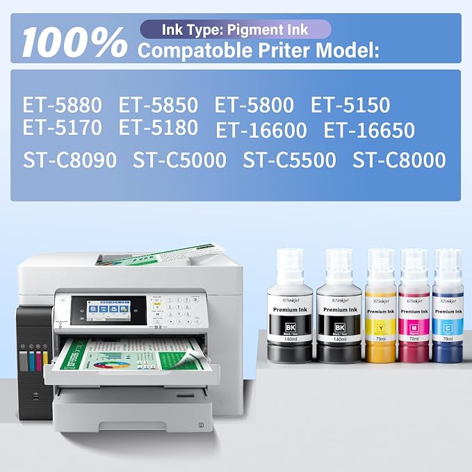 Compatible for 542 Ink Refill Bottles Fits ET-5150 ET-5170 ET-5180 ET-5800 ET-5850 ET-5880 ET-16600 ET-16650, T542 Pigment Ink Bottle Combo Pack for Workforce ST-C5000 ST-C5500(2BK C M Y)