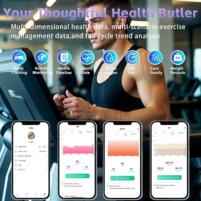 Fitness Tracker Ring for Men Women – Smart Health Ring with Heart Rate, SpO2, Blood Pressure, Sleep Monitoring, Steps, Calories, 5ATM Waterproof, No Subscription Fee for iOS and Android (Gold 10)
