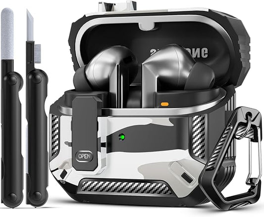 Lock Fit Designed for Samsung Galaxy Buds3 FE (2025) / Buds3 Pro (2024) / Buds 3 Case (2024),with Cleaning kit Full Body Shockproof Carbon Fiber Protection Design