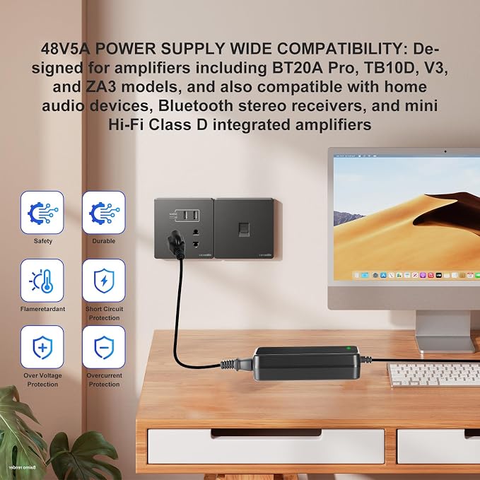48v 5amp Power Supply/fosi 48v Power supplyfor Home Audio Devices, Bluetooth Stereo Receivers, Amplifiers, Mini Hi-Fi Class D Integrated Amps