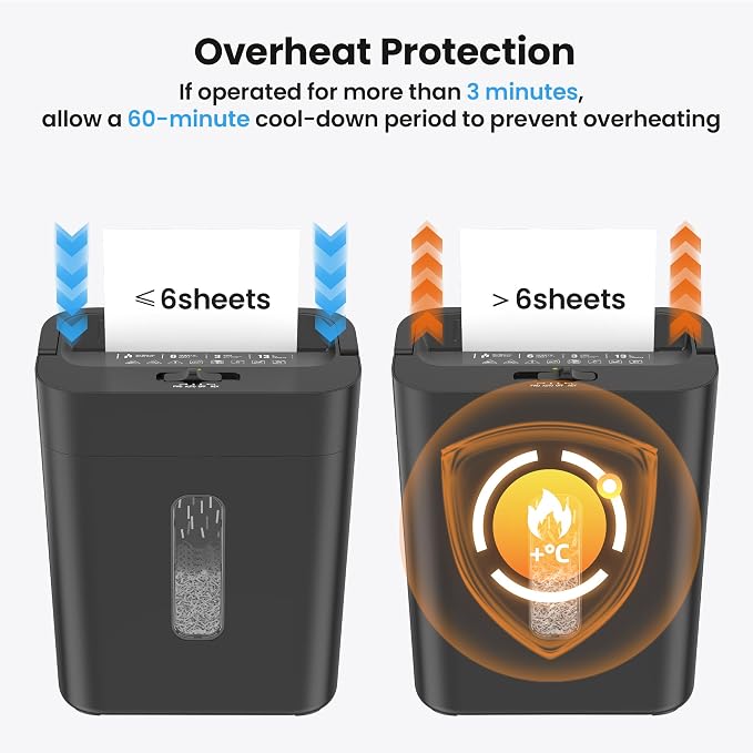 6-Sheet Shredder for Home Office, 3.43 Gallon Cross Cut Shredder, P-4 High Security Paper Shredders for Credit Card Staple Clip, Portable Handle Design