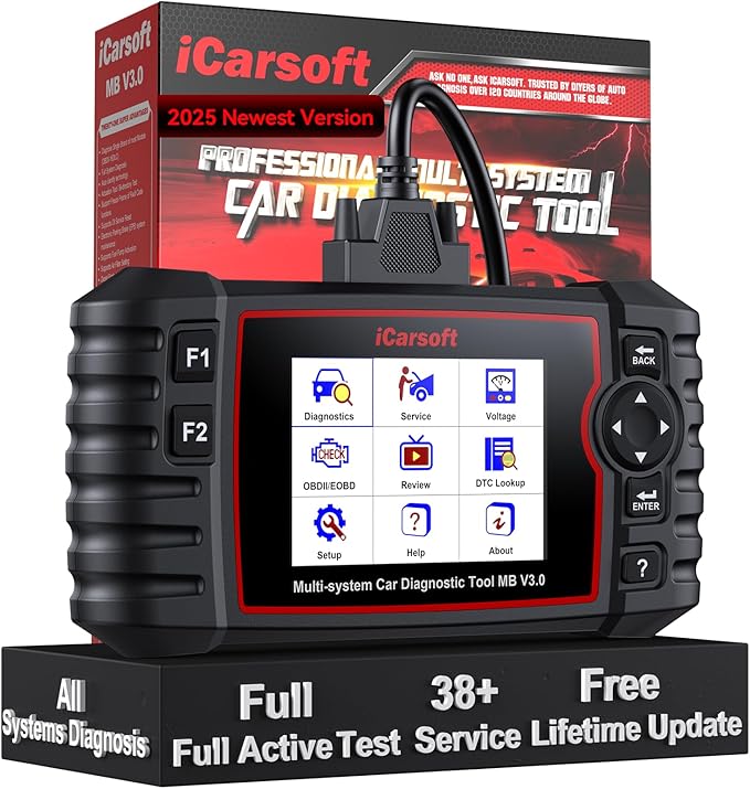 iCarsoft MB V3.0 Bidirectional Diagnostic Tool for Mercedes-Benz/Sprinter/Smart/Maybach 38+ Service All Systems OBD2 Scanner Quick Scan Battery Test Full Actuation Test Auto VIN Free Lifetime Update