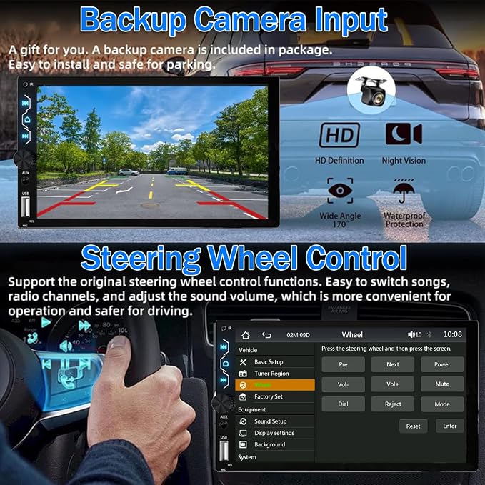 Leadfan Double Din Car Stereo with Apple Carplay and Android Auto, 7 Inch Full HD Touchscreen Car Radio Bluetooth, Car Stereo with Backup Camera, Support Mirror Link/Steering Wheel/USB/AUX/Subwoofer
