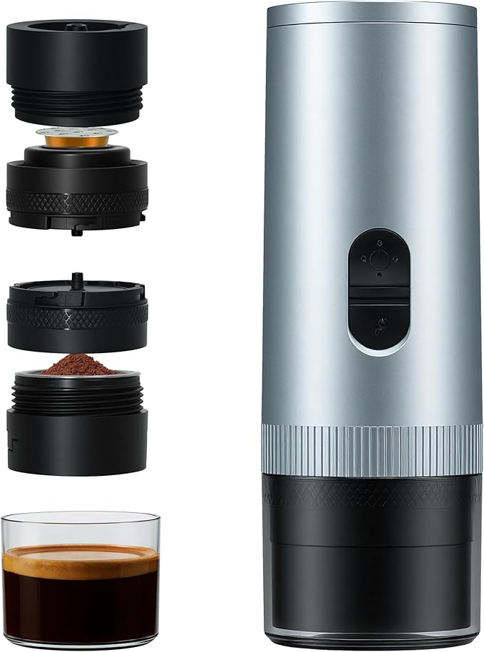 Portable Coffee Maker Electric Espresso Machine, 20 Bar Coffee Espresso Maker for Travel Self-Heating, Battery Powered with USB-C, 7800mAh, 2-IN-1 for Ground Coffee & NS Capsule, for Hiking, Office,RV