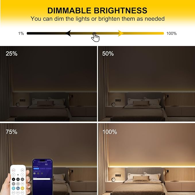 Pandery COB LED Strip Lights Warm White,24V Dimmable led Light Strip KIT with Remote and app Control,2700K 25FT/7.5m 8mm Wide Ra>90 Cuttable Flexible Strip Lights for Bedroom,Wardrobe,Cabinet