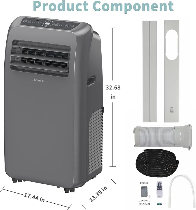 Shinco 12,000 BTU Grey Portable Air Conditioner with Heater up to 450 Sq. Ft, Ac Heater Combo Window Unit, Portable AC Unit with Dehumidifier & Fan, Cools & Heats,Remote Control and Window Kit