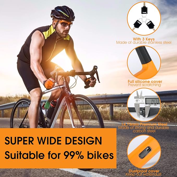 Anti Theft Heavy Duty Bicycle U Lock with 3 Keys, 18.76mm, Black, 5.32 in Width Inside Dimension
