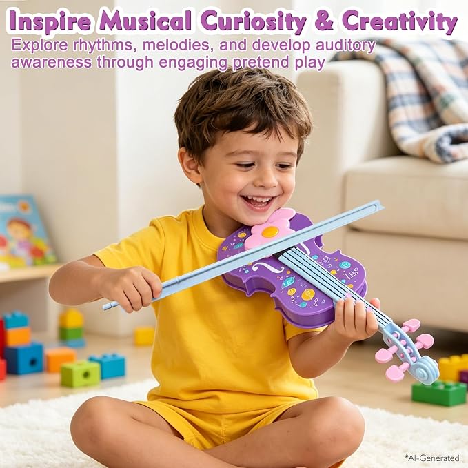Sealive Kids Electronic Violin Toy with Bow, 17 Inch Music Instrument for Kids Ages 2+, Soft Simulated Bowing Surface, Built-in Songs, Auto Play & Tremolo Modes, Musical Gift for Girls Boys
