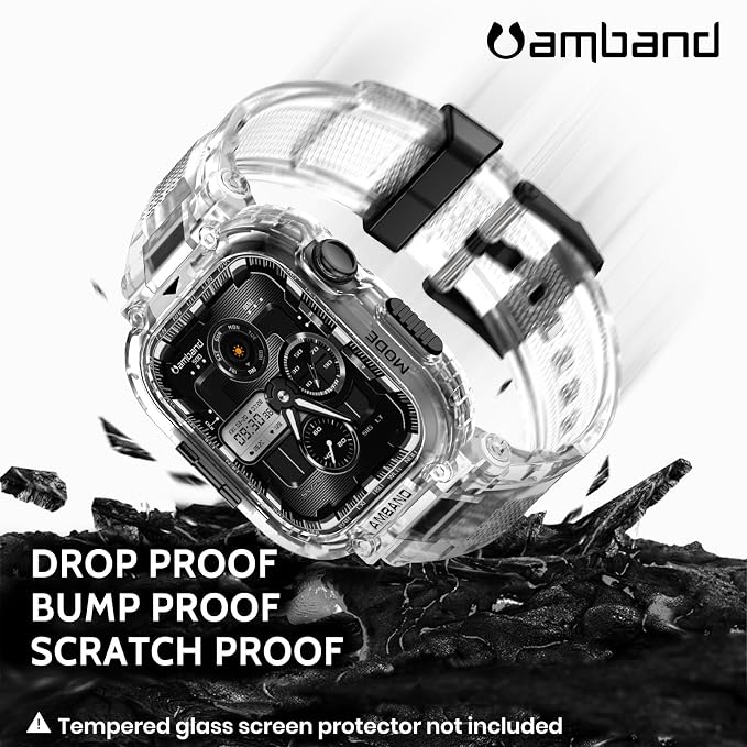 amBand Bands Case Compatible with Apple Watch Series 11/10 42mm for Men Women, M1 Sport Rugged Heavy Duty Cover Tactical Strap Military Grade Protective Bumper Protector for iWatch 42 mm Men, Clear