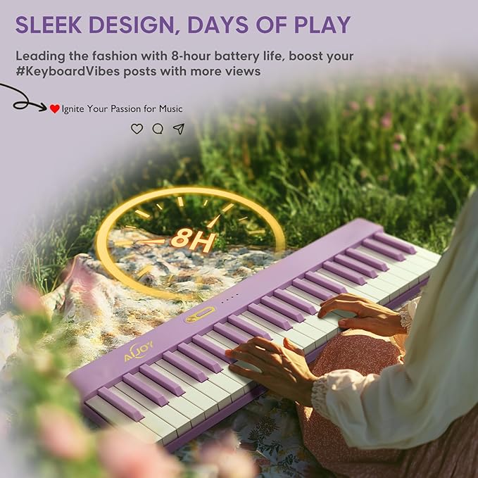 AiJoy Piano Keyboard 88 Keys with Magnetic Connection | for Beginners, Girls Gifts | Portable Foldable Electric Piano Keyboard, Lightweight Purple Keys, Sustain Pedal, Piano Bag(ASP-10M)
