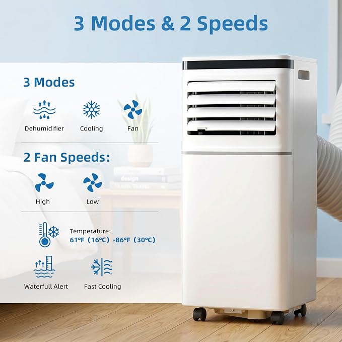 Antarctic Star 8000 BTU Portable Air Conditioner, 3-in-1 AC Unit with Fan, Dehumidifier, Remote Control, 24H Timer, Sleep Mode, Digital Display for Home & Office
