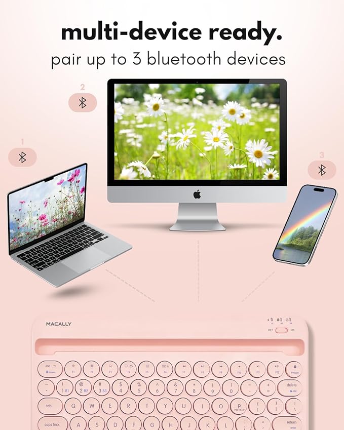 Macally Bluetooth Keyboard for iPad | Wireless Keyboard for Tablet, iPhone (Multi-Device, Built-in Stand, Rechargeable) Easy to Use and Cute Portable